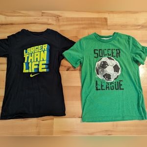 Boys size medium (8-10) short sleeve t-shirts. Two shirts in lot. Nike, Circo.